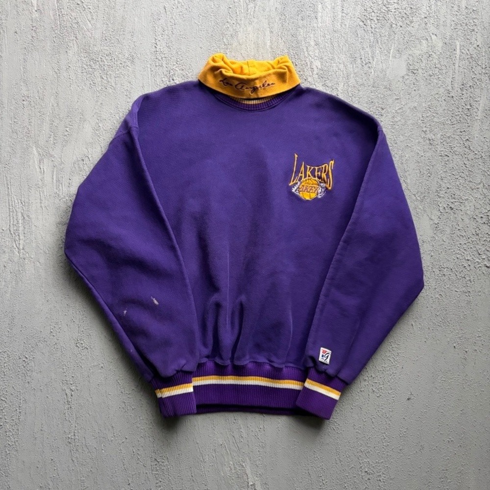 Vintage Los Angeles Lakers Sweatshirt Large Purple 1990s Mock Neck NBA